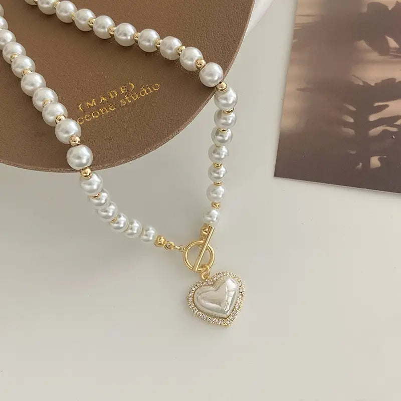 Elegant Pearl Heart Necklace