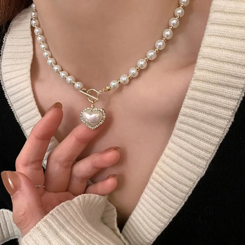 Elegant Pearl Heart Necklace