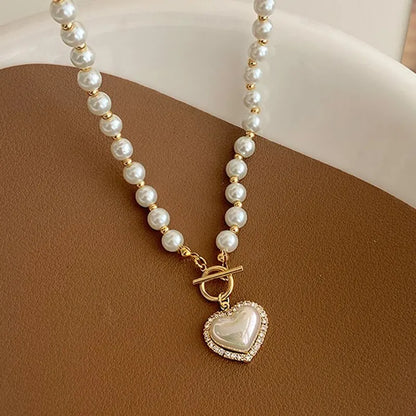 Elegant Pearl Heart Necklace