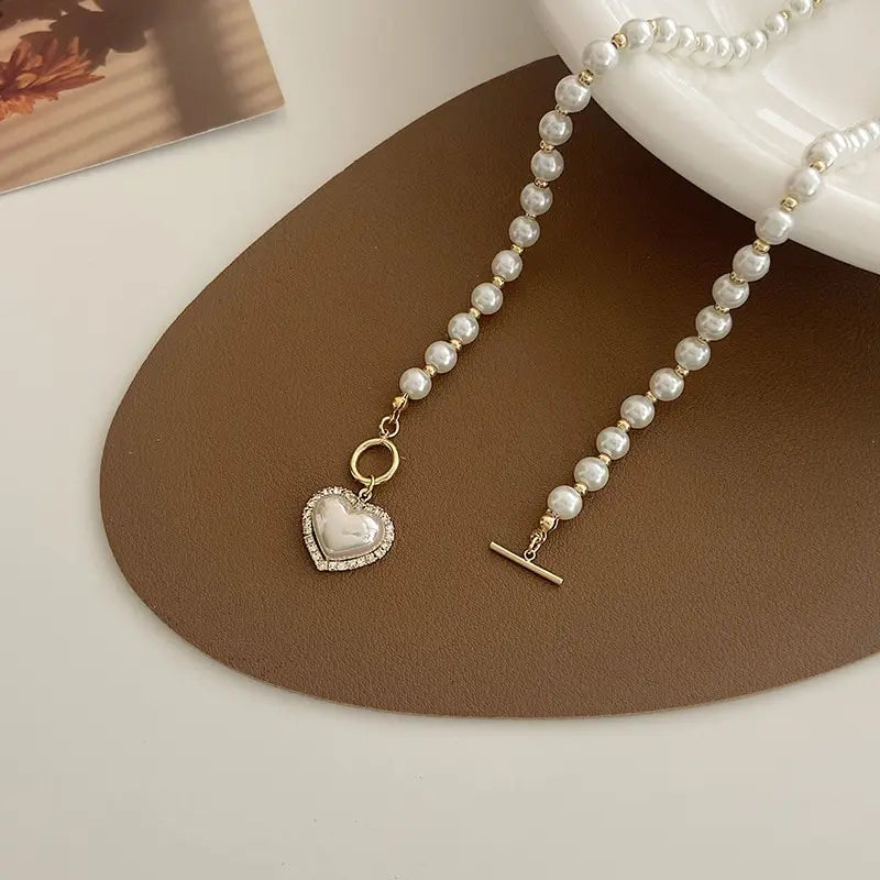 Elegant Pearl Heart Necklace